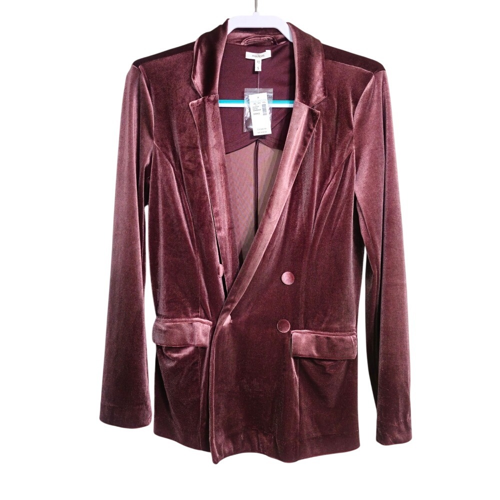 Maurices Velvet Double Breasted Blazer Plum Burgundy Size Small Christmas NWT